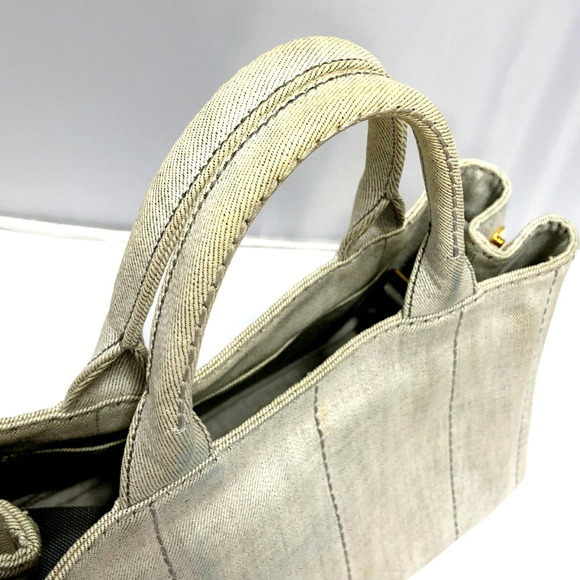 PRADA Prada Mini Canapa 2WAY Handbag Denim White Tote Bag Logo Triangle Plate... - Picture 5 of 10